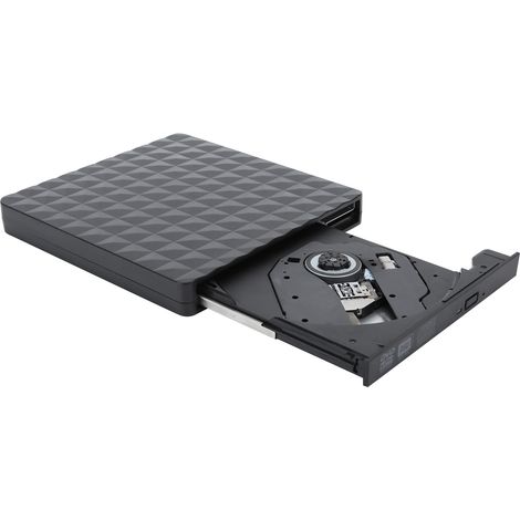 Enregistreur DVD externe avec ports USB et Type-C, compatible Windows, Linux et macOS.