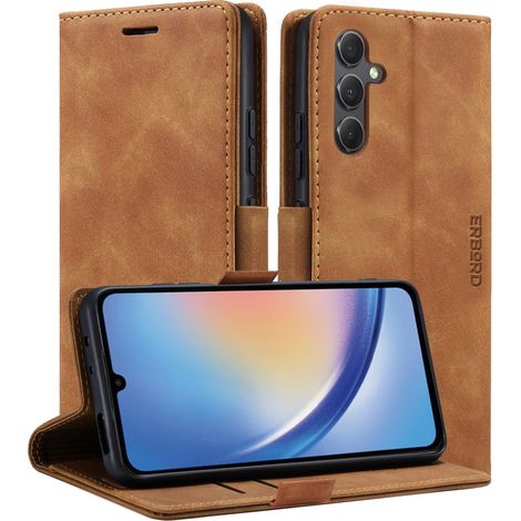 Funda para Samsung Galaxy A35 5G, cartera Erbord Vintage con tapa, marrón.