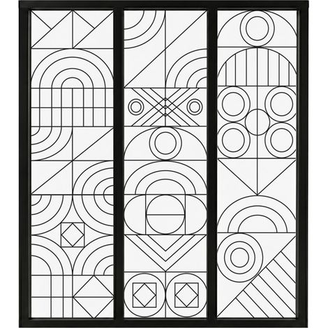 Verrière atelier intérieure aluminium noir 3 vitrages 102 x 117 cm - Décor géométrique - Kaléido - noir et transparent - Verre trempé (1/5)