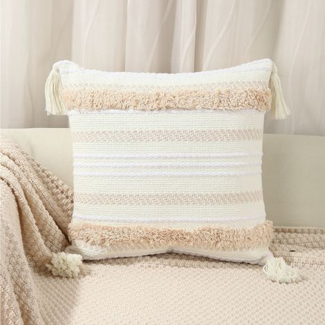 Handgefertigtes marokkanisches Lendenkissen, 50 x 30 cm, beige, gewebt, waschbarer Bezug mit Reißverschluss, für Sofa und Bett (1/2)
