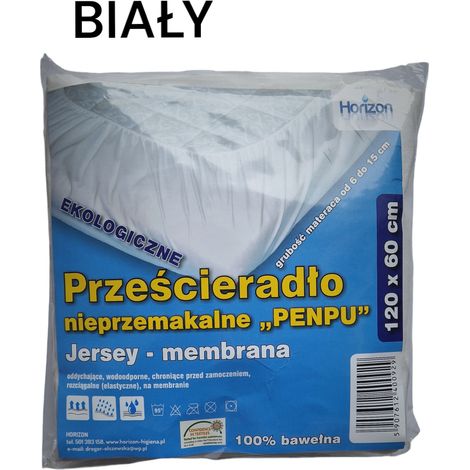 Sábana protectora impermeable de punto para cuna con funda ajustable, 60x120 cm, color blanco. (1/5)