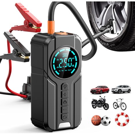 Booster Batterie Voiture 4 en 1 - 15,000mAh - Gonfleur Electrique Pneu Portatif -Démarreur Batterie -Voiture,Vélo,Moto