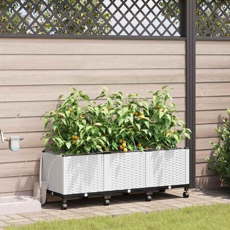 Teenpull – Garten Blumenkübel mit Bewässerung und Rädern 3 Stk. Weiß PP (1/5)