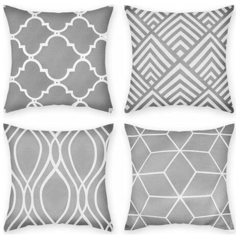 Set di 4 coperture per cuscini grigie per mobili da esterni, decorative, in lino, quadrate, stampa unilaterale semplice, copertura per cuscino per ufficio, casa, sofa, auto e giardino, 45 × 45 cm (1/4)