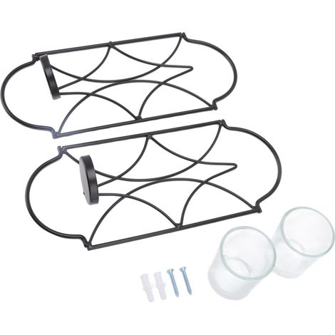 2 Pièces Support de Bougie Murale en Fer et Verre, Applique Décorative pour Salon et Chambre Noire