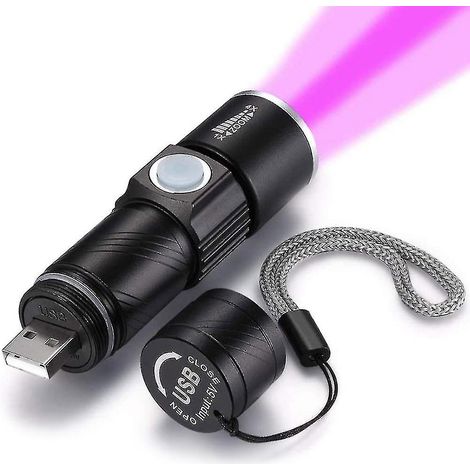 Lampe torche LED rechargeable USB à lumière noire UV 395 nm (1/5)