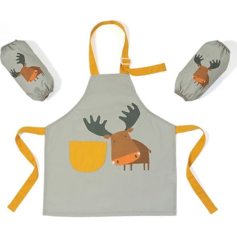 Kinderküchenschürze – Niedliche Küchenschürze mit Koch- und Gartenmotiv, mit Taschen und verstellbaren Trägern – Hirschdesign, Größe S (3–6 Jahre) (1/5)