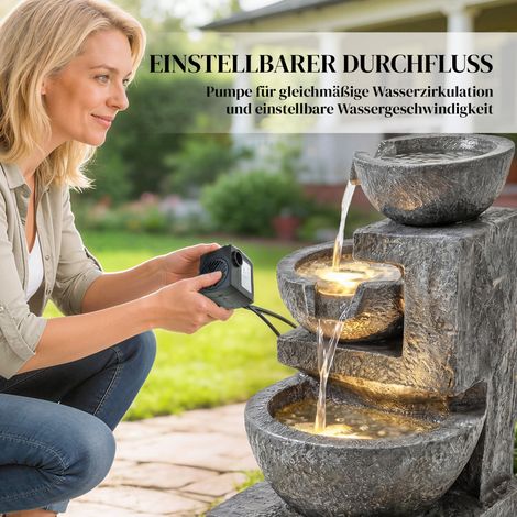 Fontaine à eau 3 niveaux, bassin de jardin avec pompe et éclairage LED, aspect pierre, réglable 40 x 37 x 61 cm (1/5)