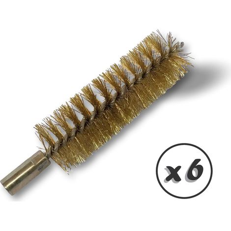 Ecouvillon LAITON Condenseur Lot de 6 Ø 25 mm Raccord laiton taraudé M6 femelle Torsade en acier galvanisé Brosse nettoyage paroi tube alésage Kibros 4TCL25x6 (1/5)