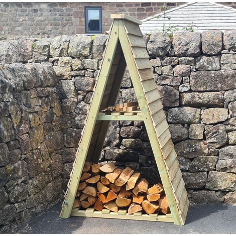 Triangle Log Store, Wooden garden timber firewood store. Fire wood, kindling and log store. Pressure Treated Timber