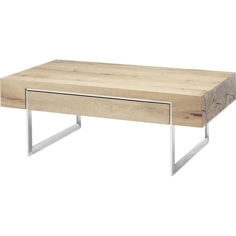 Table basse en noyer chêne plaqué aspect inox - L.110 x H.40 x P.60 cm -PEGANE-