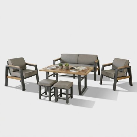 Aluminium-Gartenlounge-Set mit Tisch und Hocker Leo - Grau (1/5)