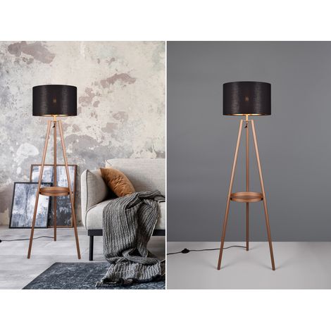 Tripod Stehleuchte COLETTE mit Stoffschirm Schwarz/Gold & Ablagetisch Höhe 152cm (1/5)