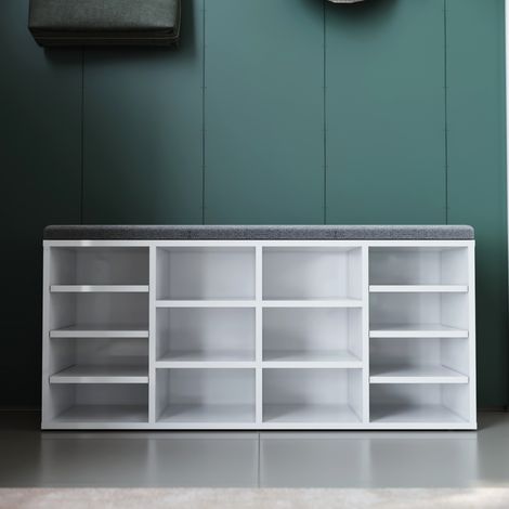 SONNI Banco Zapatero Blanco con Cojín de Asiento y Panel Trasero Mueble Zapatero Entrada Recibidor Madera Moderno 103.5x30x48cm (1/5)