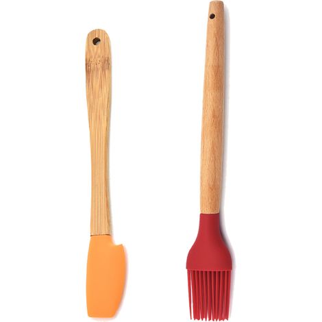 Ensemble Mini Ustensiles De Cuisine - Tête En Silicone Et Manche En Bambou - Pour Pots Et Espaces Étroits - Lot De 2 (1/5)