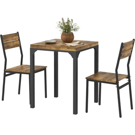 Ensemble table et chaises-salon 3 pièces-MDF et métal-marron-table à manger-60x60x76cm (1/5)