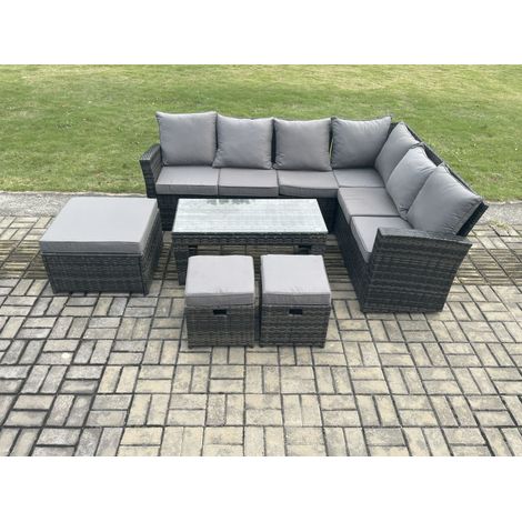 Fimous Ensemble de Meubles de Jardin avec 3 Tabourets Table basse rectangulaire avec Coussin Gris foncé mixte (1/5)