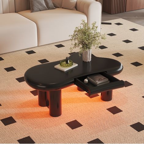Tavolino da caffè in MDF nero a forma di nuvola 98 cm con LED 16 colori e cassetto (1/5)