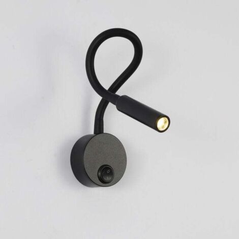 Applique de Lecture Noir, Lampe Col de Cygne Flexible LED 2W 3000K Fixation Liseuse Murale 85-265V avec interrupteur pour Chambres Salon Intérieur Salon