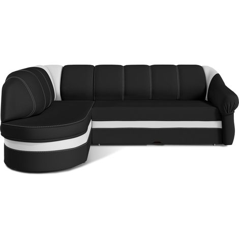 Canapé d'angle gauche convertible simili noir et blanc Sundy 250cm (1/5)