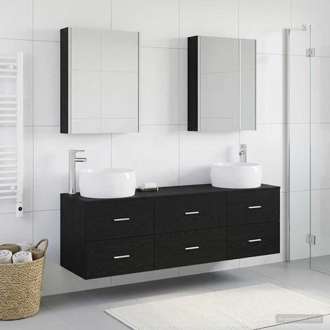 vidaXL Bathroom Furniture Set 5 pcs Black Oak (1/5)