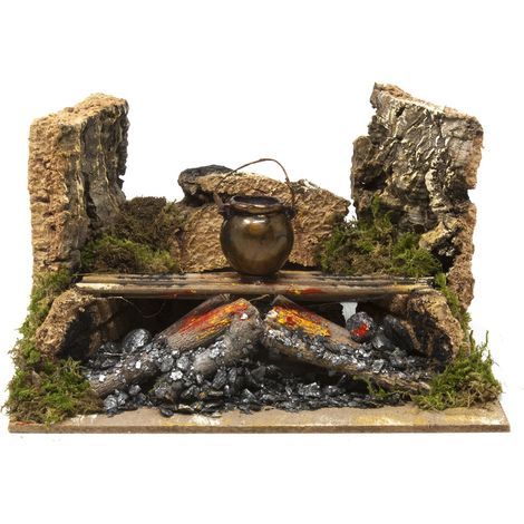 Fuoco per Presepe con Pentola Lampada Fiamma 15x10 cm 11638A (1/7)