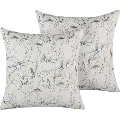 Set of 2 Decorative Cushions Beige Floral Pattern 45 x 45 cm Flower Motif Retro Decor Accessories ARBOR (1/5)