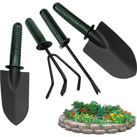 Pelle de Jardin,Lot de 4 Outils à Main de Plantation Robustes avec poignée Ergonomique  Kit de pelles à Main pour succulentes avec désherbeur et râteau, Outils de desserrage du Sol (1/2)