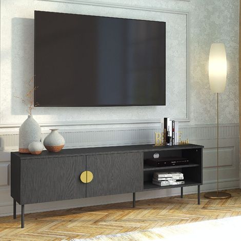 Meuble TV moderne noir et or 160cm DIMITRI (1/5)