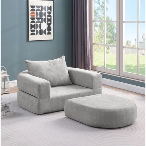 Modulares Schlafsofa mit Kissen und Hocker, klappbar, Chenille, Hellgrau, HAVRYA (1/5)
