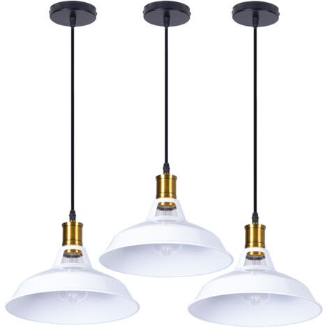 royaluxe- 3PCS Suspension Luminaire Rétro En Métal Lampe À Suspension Vintage Plafonnier D'Intérieur Pour Cuisine, Ferme, Couloir (Blanc) (1/5)