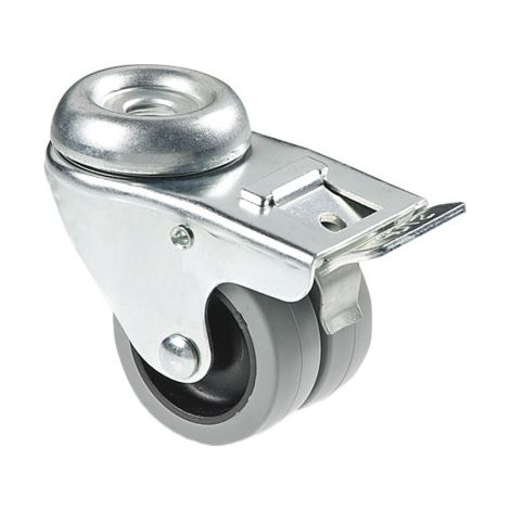 Rueda doble de polipropileno con agujero pasante de 12 mm y freno diámetro de 50 mm para pesos de hasta 70 kg 09403445