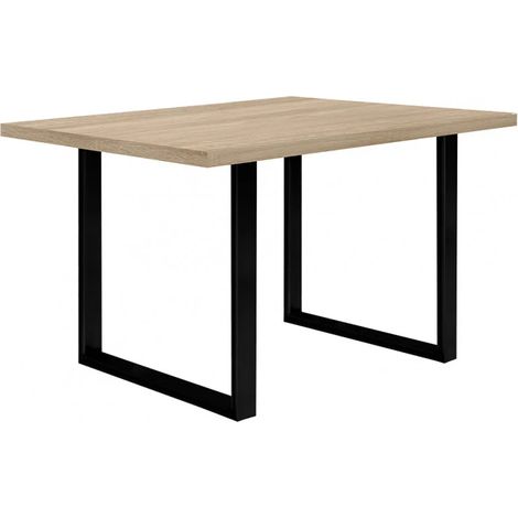 Table de repas 140 cm décor chêne clair et pieds métal noir - JURA 02 (1/5)