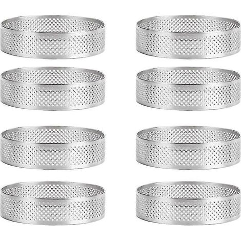 8 Stück weniger Stahl-Kuchenring, perforierter Kuchenring, runder Doppel-D-Kuchen (1/5)