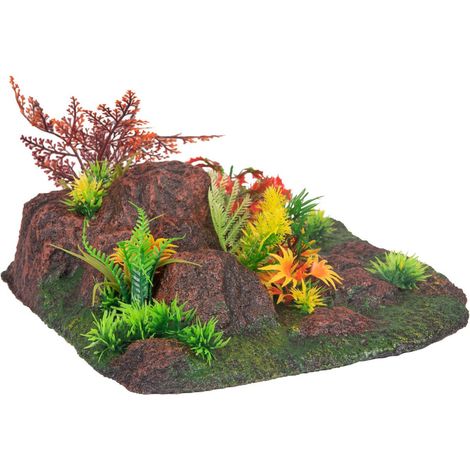 Décoration Radha angle. roche + plante. 27.5 x 27.5 x 10 cm. aquarium. - Flamingo (1/5)