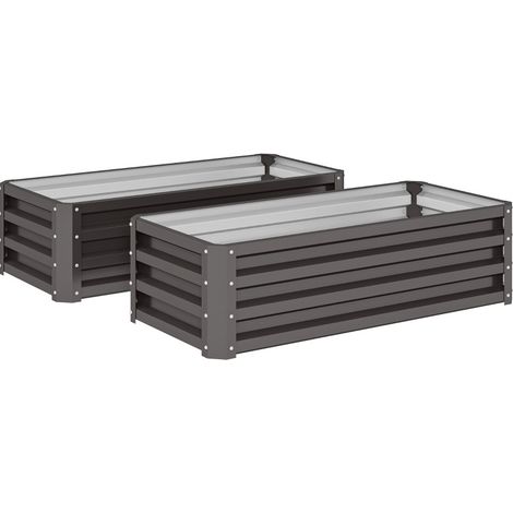 BAC SURÉLEVÉ EN MÉTAL 110x50x30 cm GRIS FONCÉ, LOT DE 2, POUR JARDIN ET BALCON (1/5)