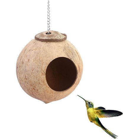 Vogelnest aus natürlicher Kokosnussschale, Futterspielzeug für Haustiere mit 6 cm großem Loch, 1 Stück (1/5)