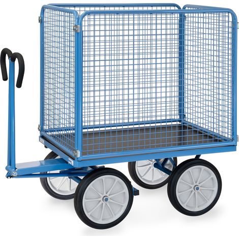 Fetra Handpritschenwagen mit Drahtgitterwänden 1000 mm hoch, Vollgummi-Bereifung, 1200x800 mm (1/3)
