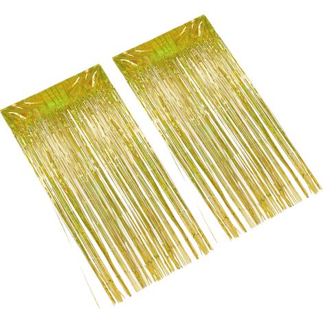 Rideau à franges métallisées (2 pièces) doré, idéal pour mariage, fiançailles, enterrement de vie de jeune fille, anniversaire ou décoration de scène. (1/5)