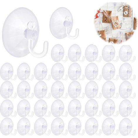 Set of 40 Transparent Suction Cup Hooks, Wall Hooks with Suction Cup, Small Plastic Suction Cup Hooks for Hanging Lights, Christmas Wreaths, Decorations (40mm) (1/5)