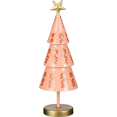 Sapin de Noël Décoratif en Métal Rose avec Socle Doré H 40 cm et Diamètre 13 cm - PANGIVO (1/3)