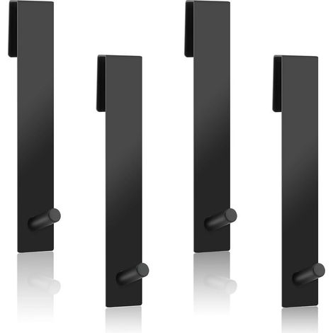 Shower Wall Hook, 4 Pieces Stainless Steel Shower Hooks, No Drilling Required Bathroom Door Hooks, Bathroom Towel Rack for Frameless Shower Doors (Black) (1/5)