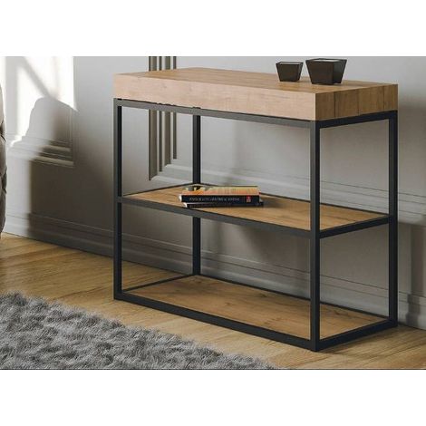 Console extensible bois clair et pieds métal anthracite 14 personnes 40 à 300 cm Pacey (1/5)