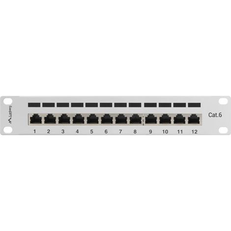Baie de brassage 12 ports 1U 10" CAT.6 FTP avec organiseur, blindée, grise (1/2)