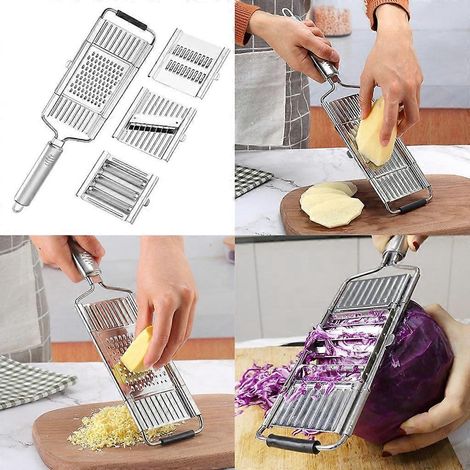 Trancheuse à légumes multifonction 4 en 1 en acier inoxydable : râpe, coupe-légumes, épluche-fruits et pommes de terre, râpe à carottes. Cuisine (1/4)