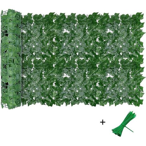 Clôture Artificielle de Feuilles de Lierre 300x100cm, Écran de Confidentialité pour Jardin et Balcon, Panneau de Haie Simulée en Plastique Durable avec Attaches, Décoration Végétale Extérieure Anti-UV (1/4)