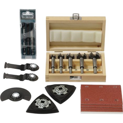 Set per la lavorazione del legno Makita 30 pezzi ( P-84844 ) Lame per seghetto alternativo, carta abrasiva, punte Forstner, accessori multiuso