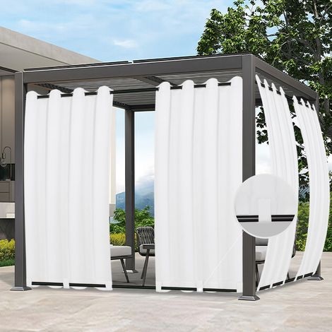 Rideaux d'extérieur imperméables, Coupe-Vent et résistants aux intempéries pour terrasse, cabane, Porche, pergola et tonnelle – Œillets sur Le Dessus et languettes – 1 Panneau, 137,2 x (1/5)
