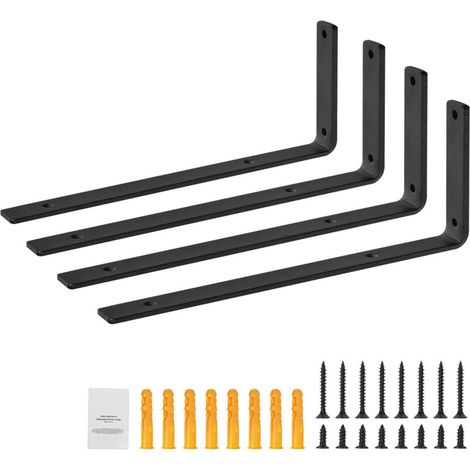 Soportes para estantes, soportes flotantes de alta resistencia, 10 x 6 pulgadas. 4 piezas, soportes en forma de L de 5 mm de grosor, color negro mate. Soportes de acero para estantes. (1/5)