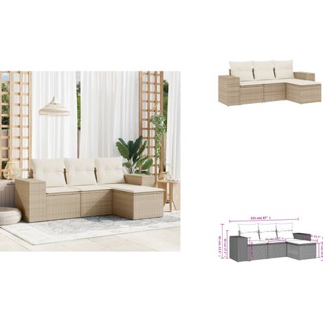 Salon de jardin avec coussins 4 pcs beige résine tressée - Ensemble Salon De Jardin - Meuble De Jardin - Salon Extérieur - Résine Tressée - Rotin Synthétique (1/3)